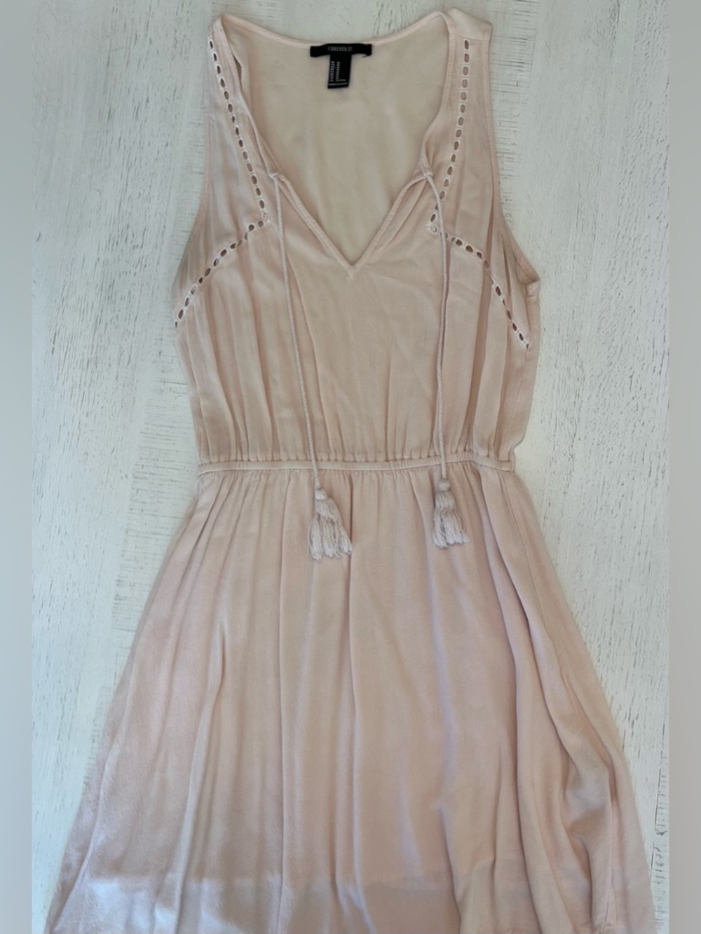 Forever 21 Blush Sleeveless V-Neck Tassel Mini Dress
